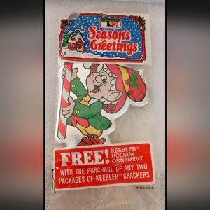 Vtg 1986 Keebler Elf Cookie Crackers Holiday Christmas Ornament NOS New Sealed